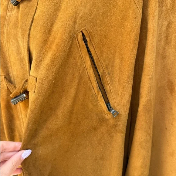 Vintage Italian brand mustard brown hooded zippedsoft suede leather jacket